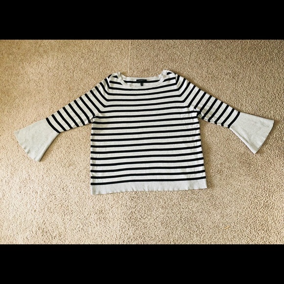 Lane Bryant Gray Black Striped Long Bell Sleeve Boat Neck Sweater size 18/20 - Picture 2 of 12